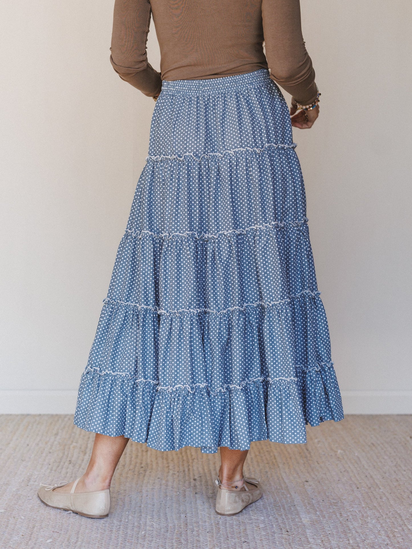 Polka Dot Darling Maxi Skirt - Denim