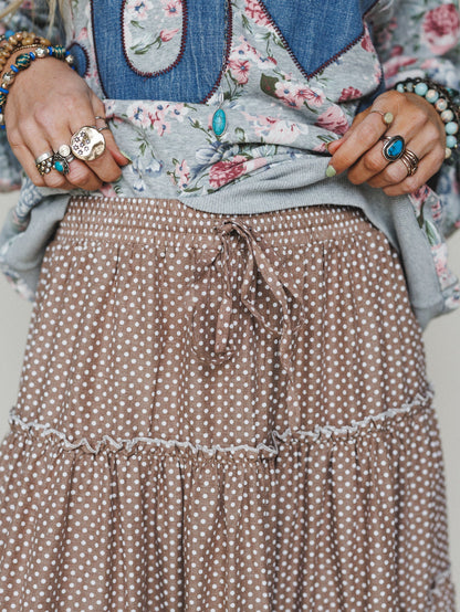 Polka Dot Darling Maxi Skirt - Mocha