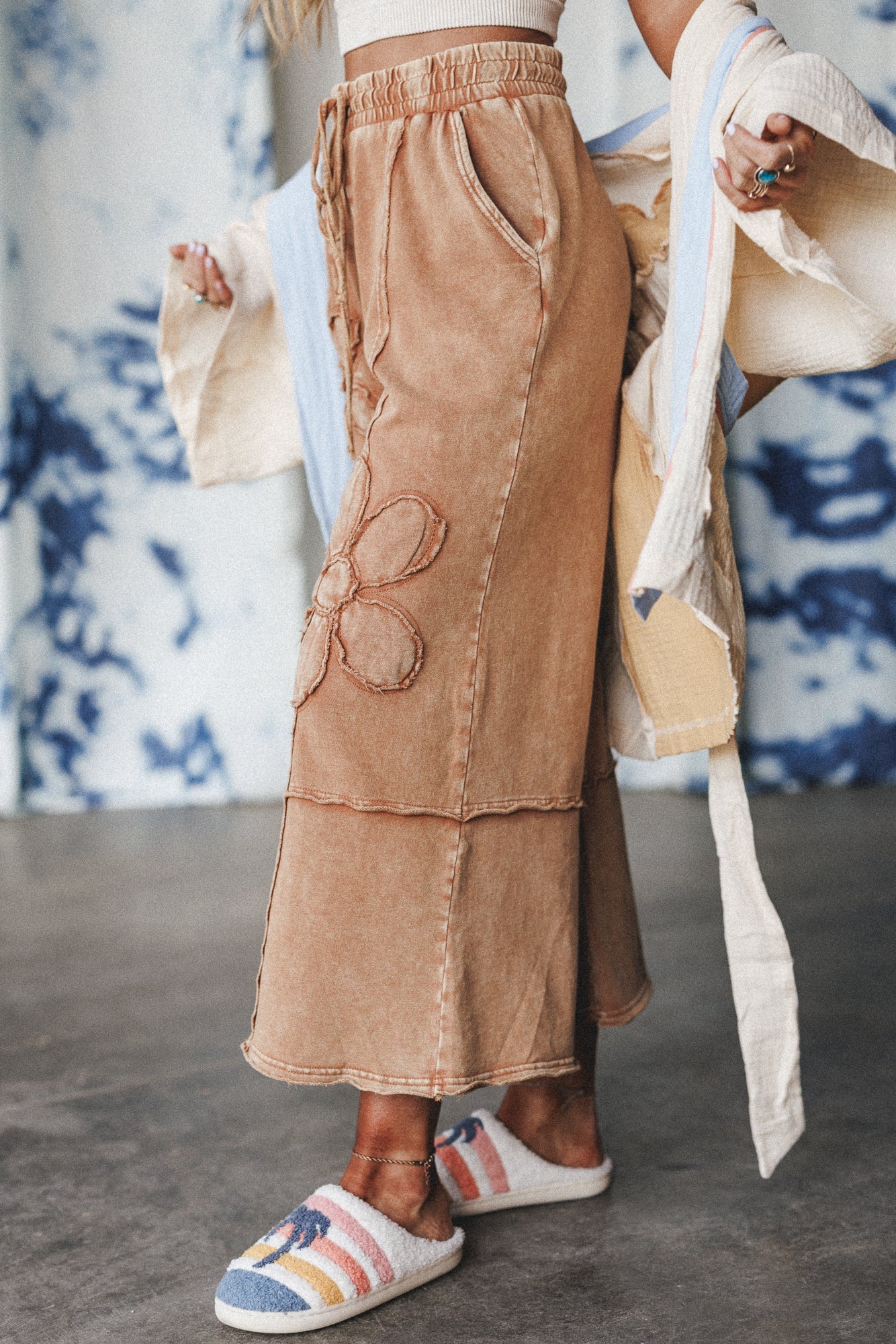 Ethereal Blooms Wide Leg Pants - Almond