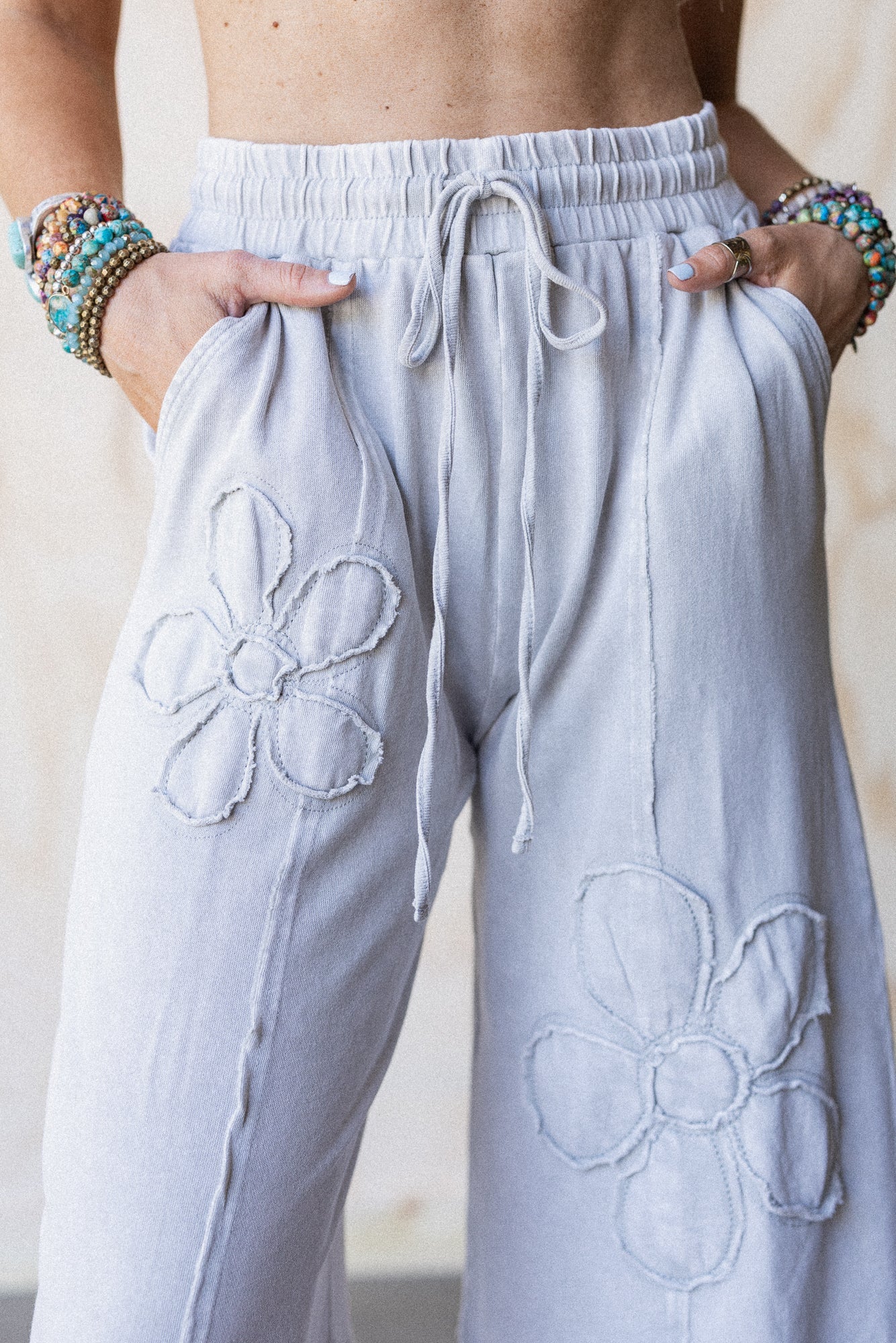 Ethereal Blooms Wide Leg Pants - Stone