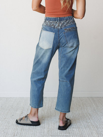 Hazel Patchwork Jeans - Washed Denim