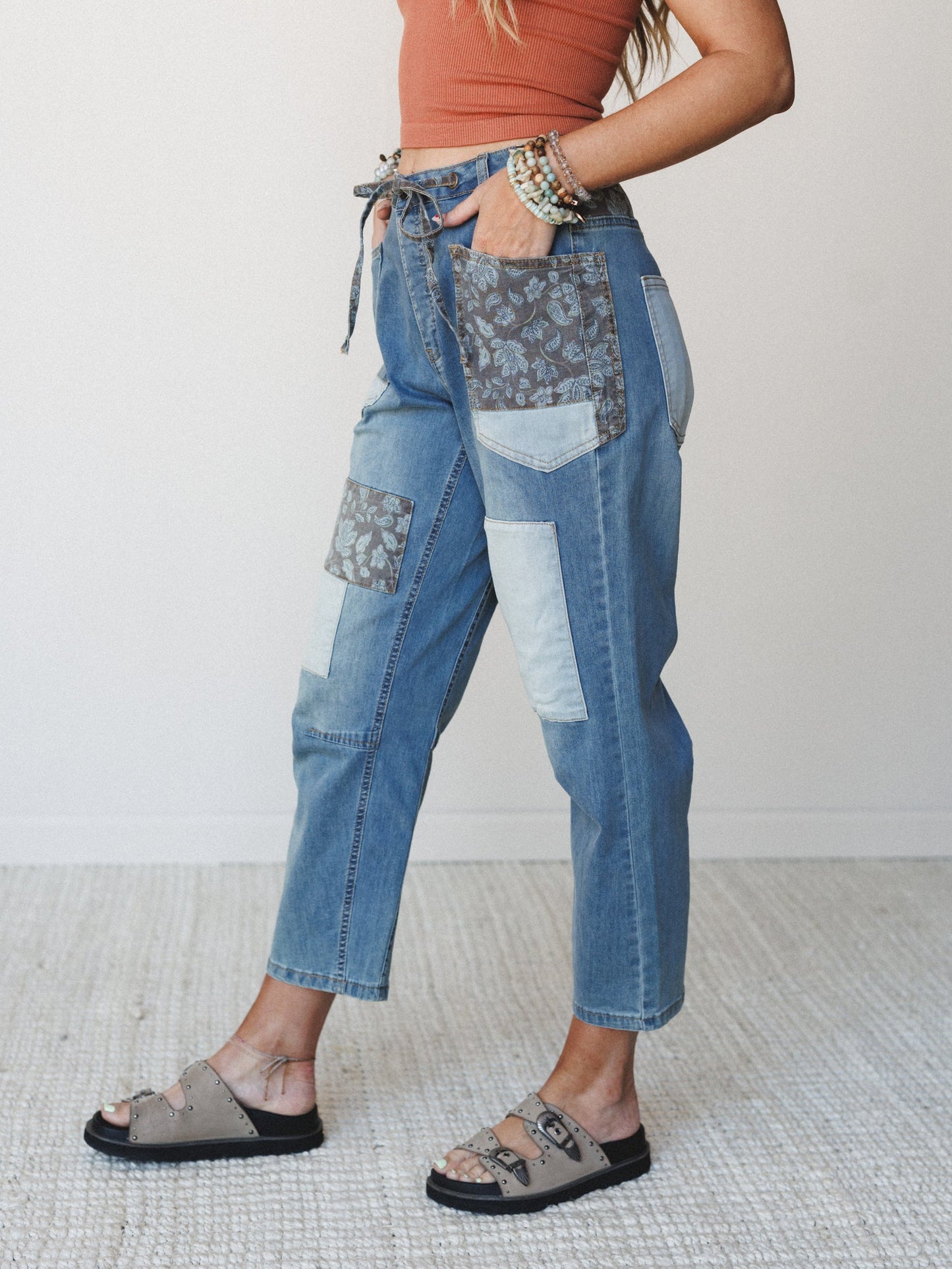 Hazel Patchwork Jeans - Washed Denim