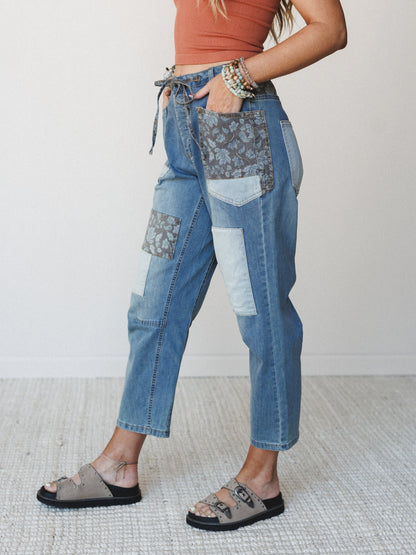 Hazel Patchwork Jeans - Washed Denim