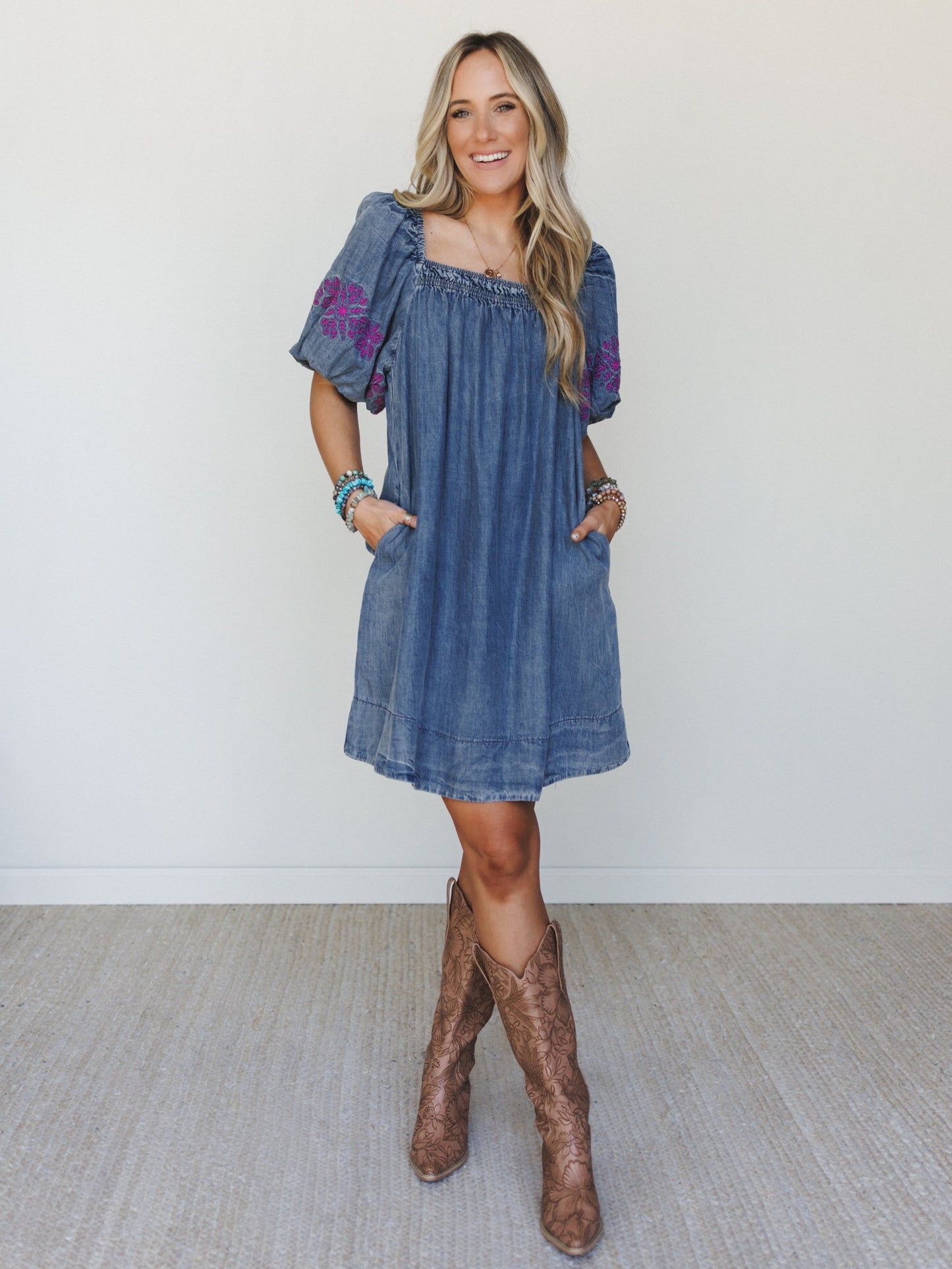 Petal Groove Dress - Washed Denim