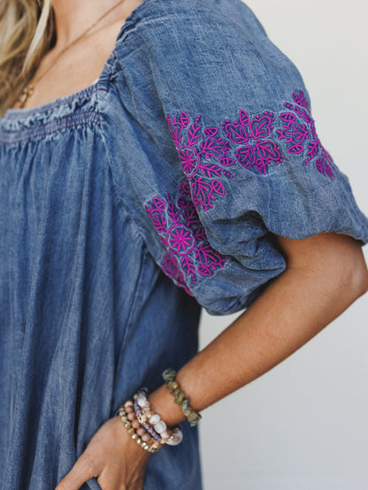 Petal Groove Dress - Washed Denim