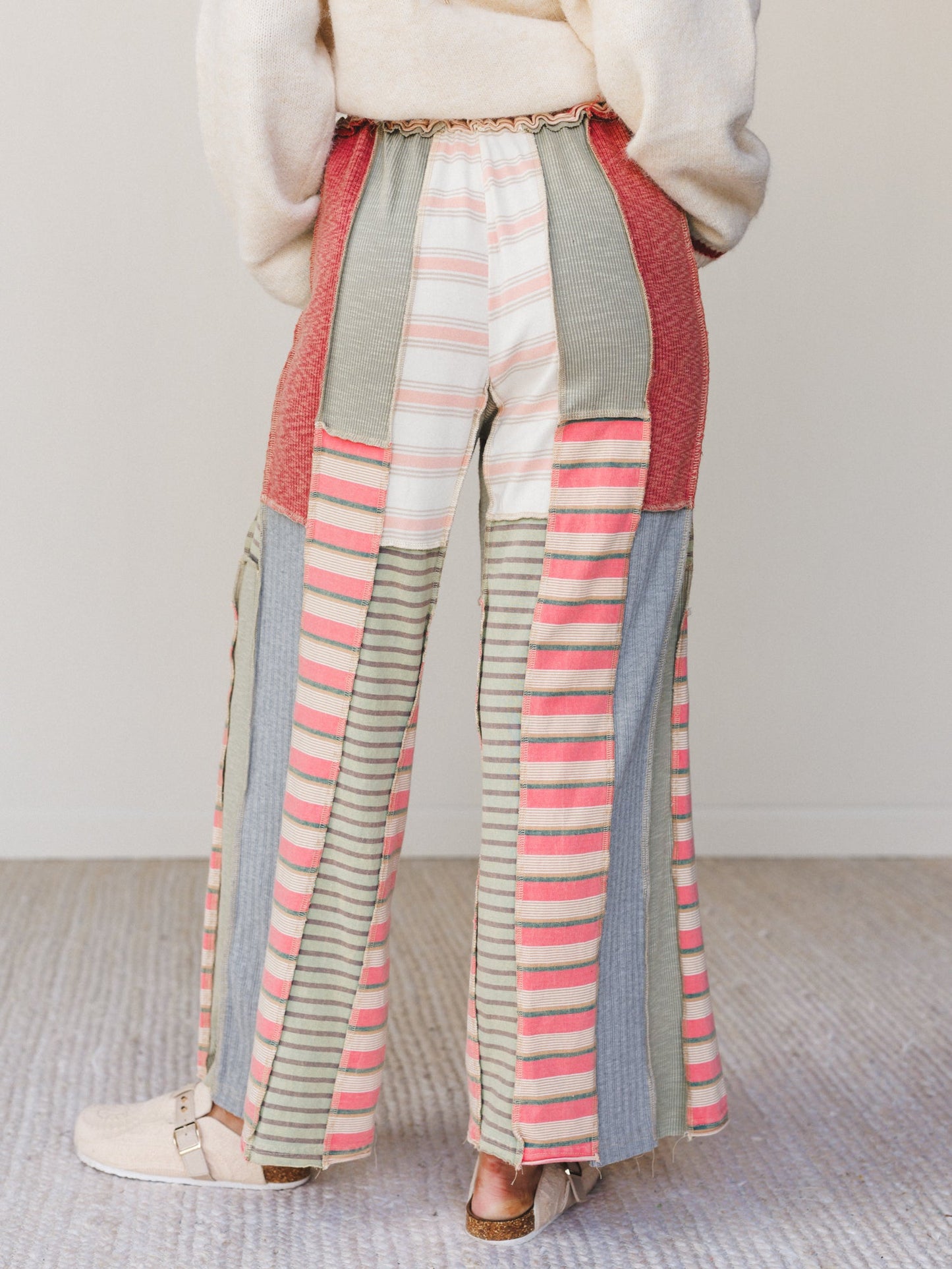 Eclectic Stripes Wide Leg Pants - Pink
