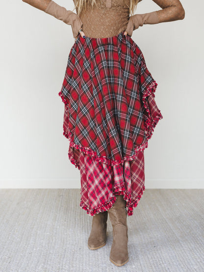 Sand Dancer Plaid Skirt - Red