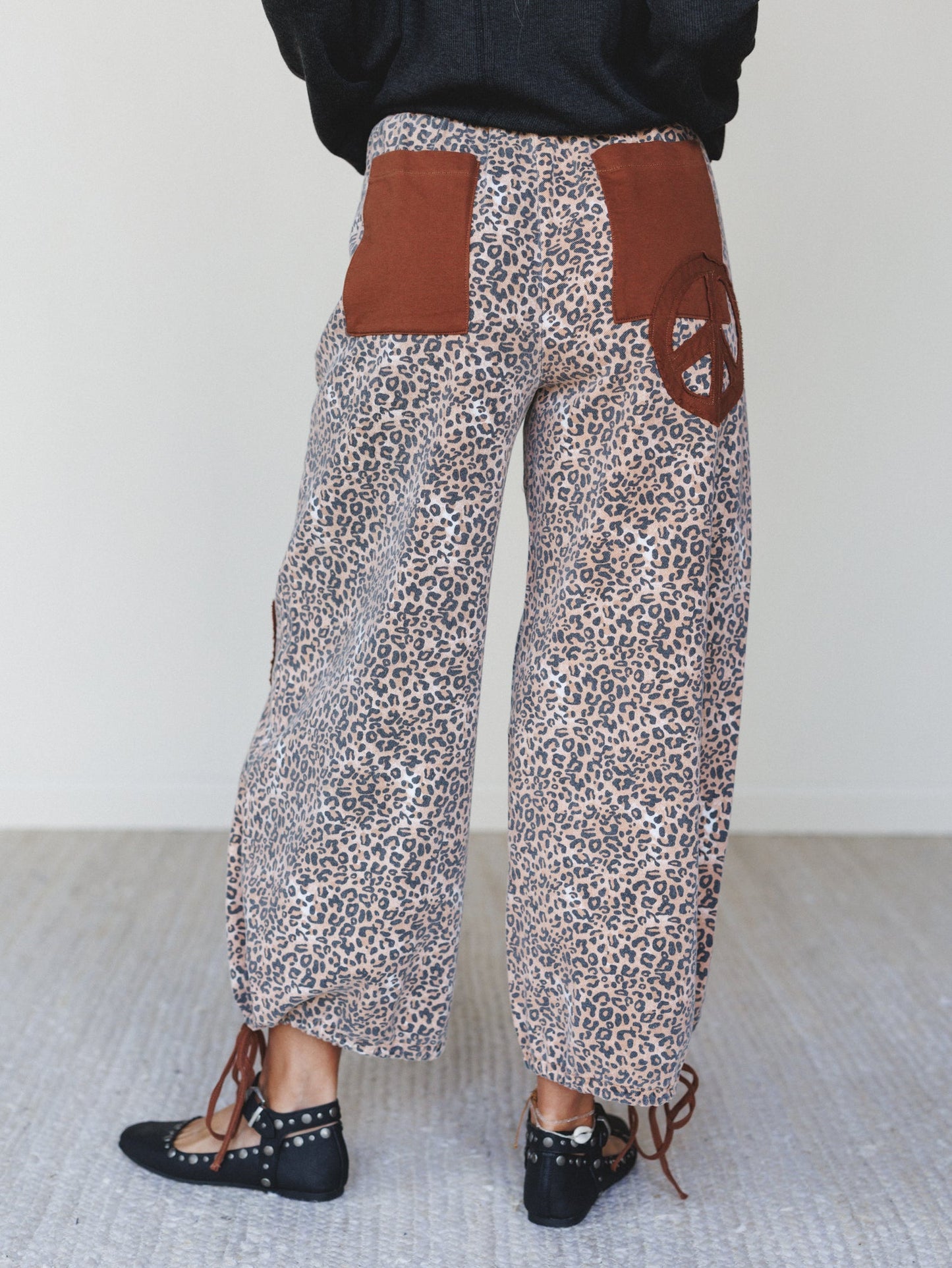 The Nest Laurel Lee Patchwork Pants - Taupe Leopard