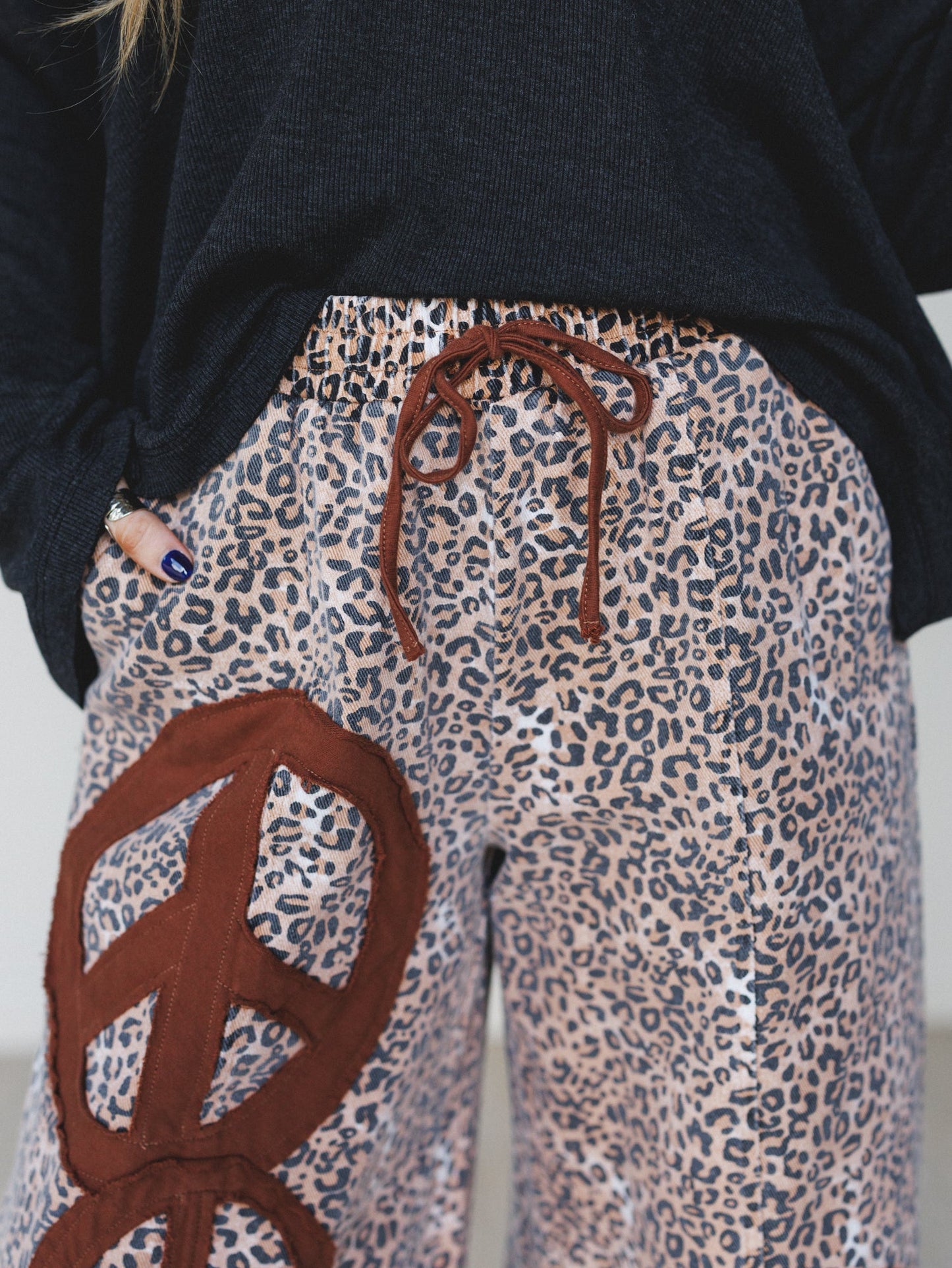 The Nest Laurel Lee Patchwork Pants - Taupe Leopard