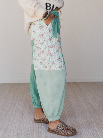 Cool Girl Patch Work Pants - Mint Green