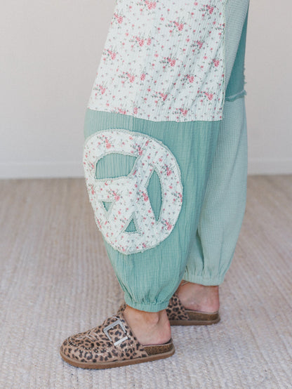 Cool Girl Patch Work Pants - Mint Green