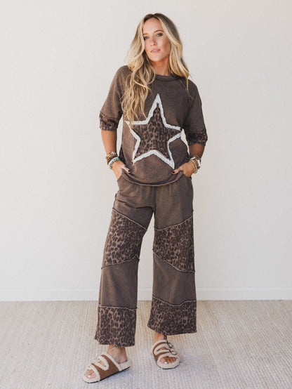 Milana Leopard Print Wide Leg Pants - Brown