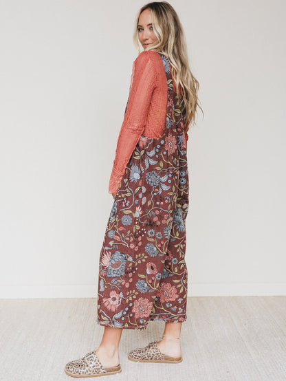 High Hopes Flower Printed Overalls - Brown