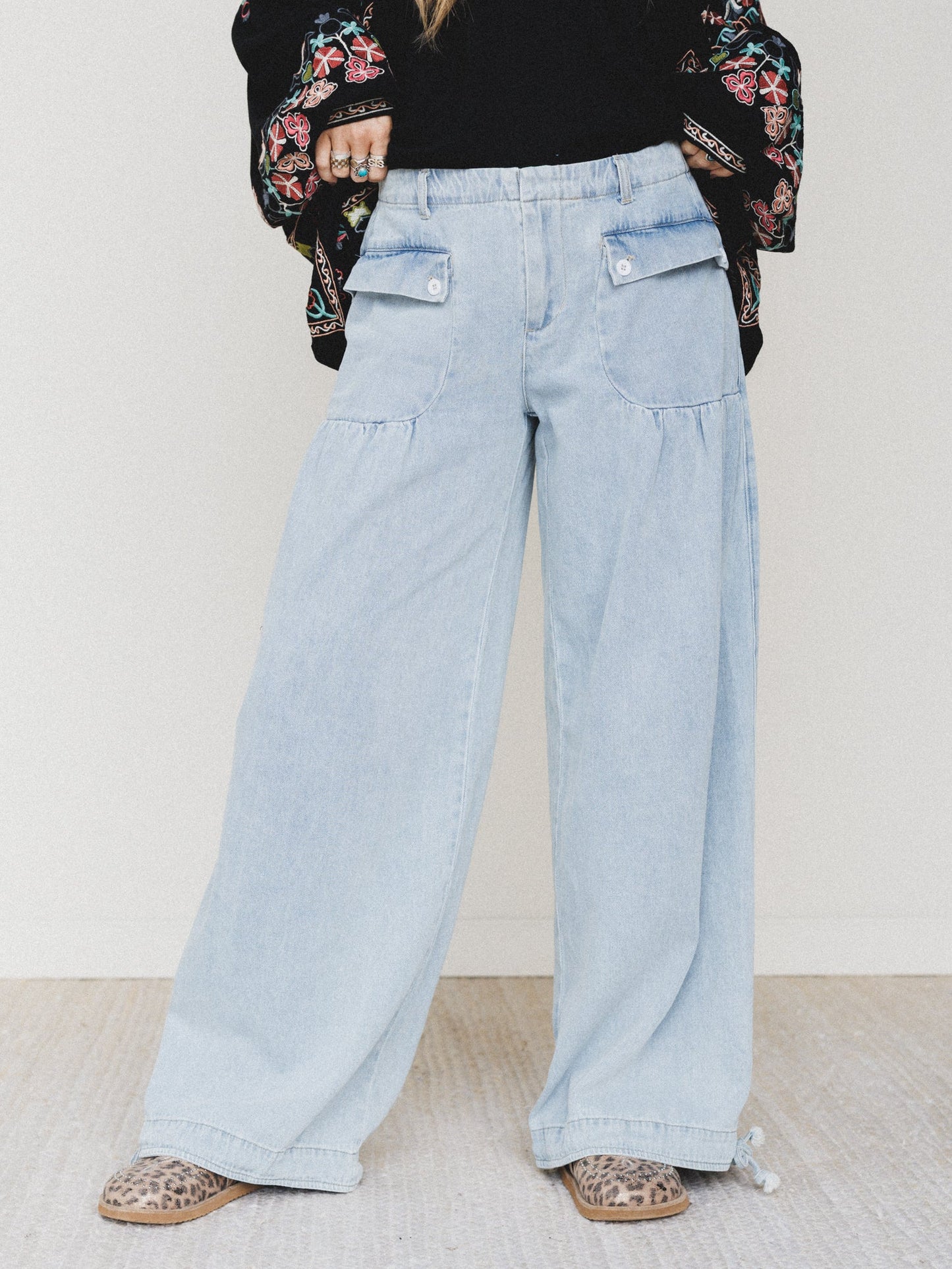 Lets Jet Set Wide Leg Pants - Light Denim