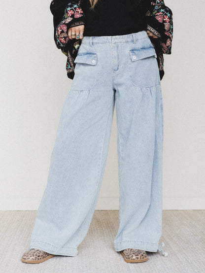 Lets Jet Set Wide Leg Pants - Light Denim