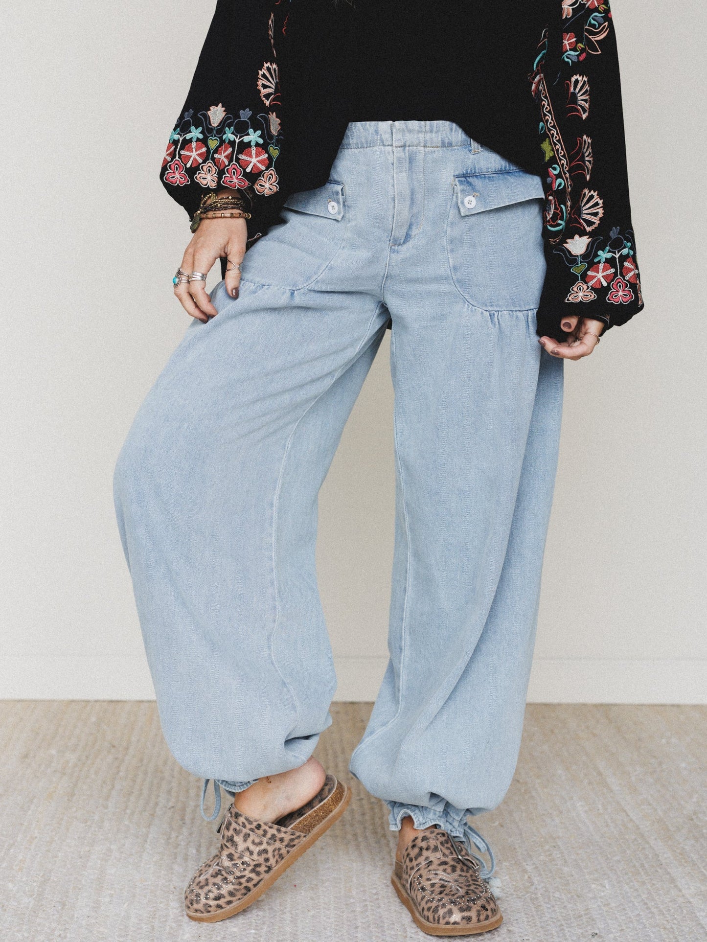 Lets Jet Set Wide Leg Pants - Light Denim