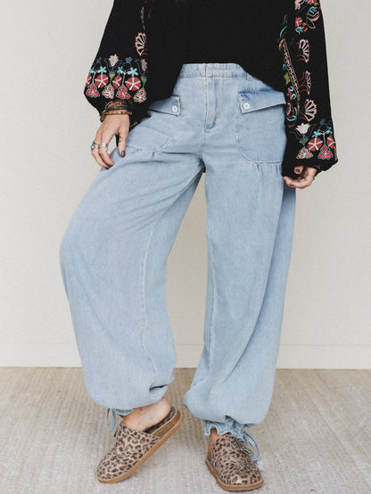 Lets Jet Set Wide Leg Pants - Light Denim