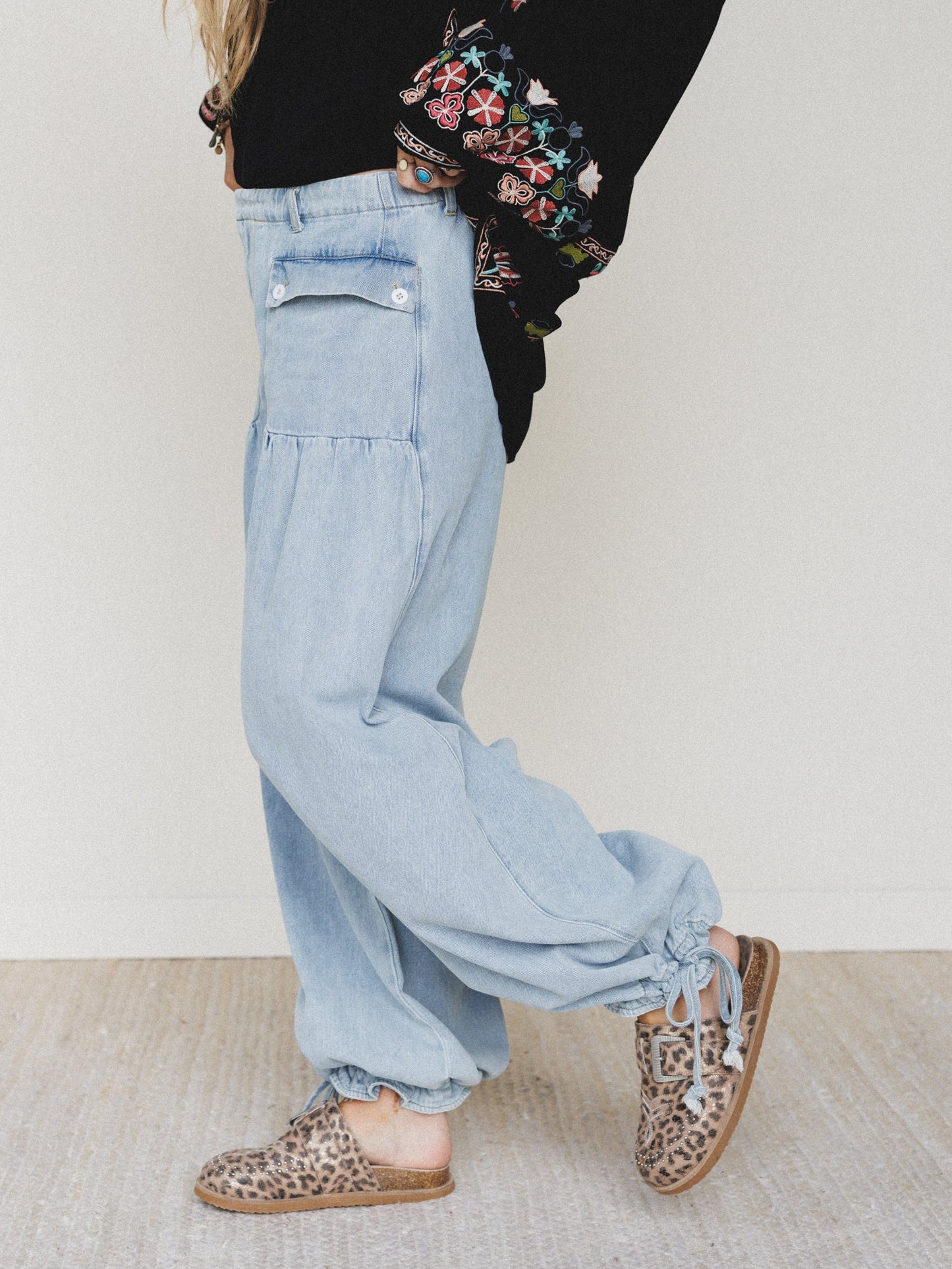 Lets Jet Set Wide Leg Pants - Light Denim
