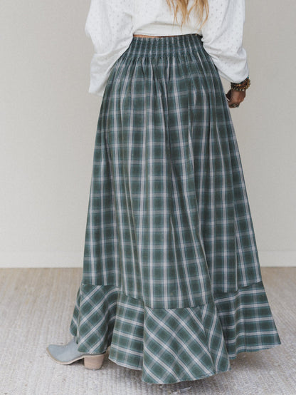 Bonfire Bloom Plaid Skirt - Olive