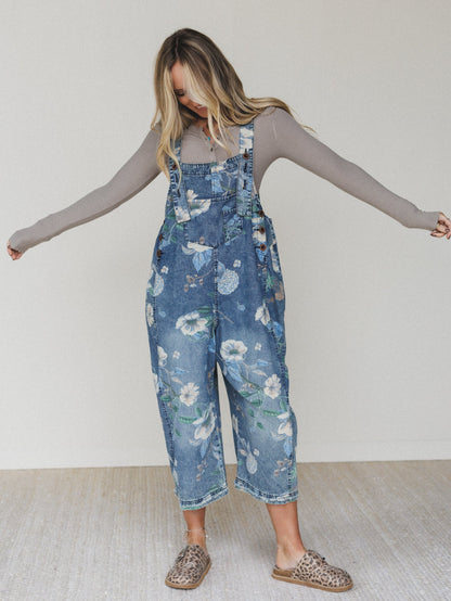 High Hopes Floral Overalls - Denim