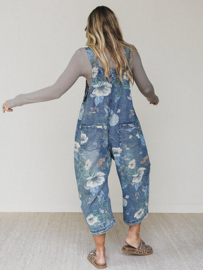 High Hopes Floral Overalls - Denim