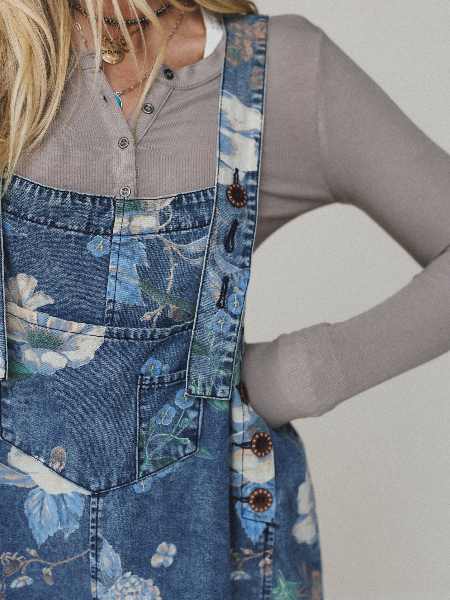 High Hopes Floral Overalls - Denim