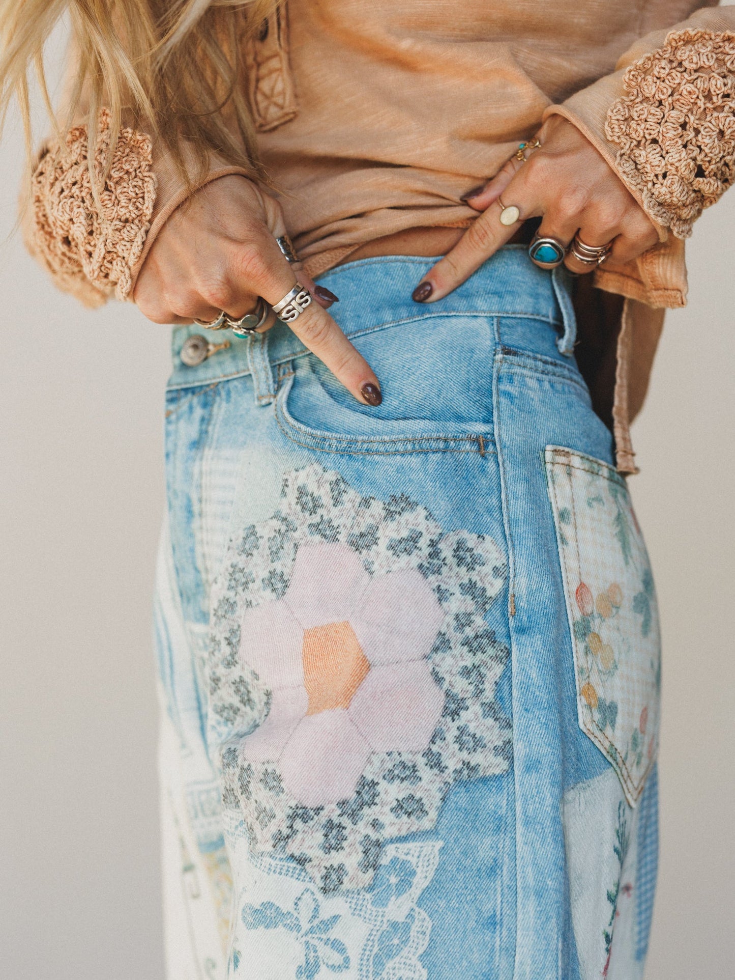 Passport Ready Mix Print Pants - Denim
