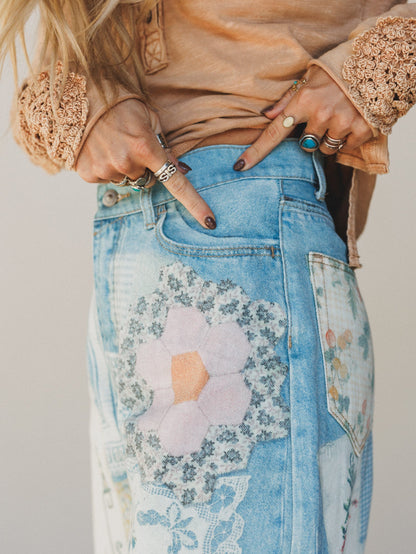 Passport Ready Mix Print Pants - Denim