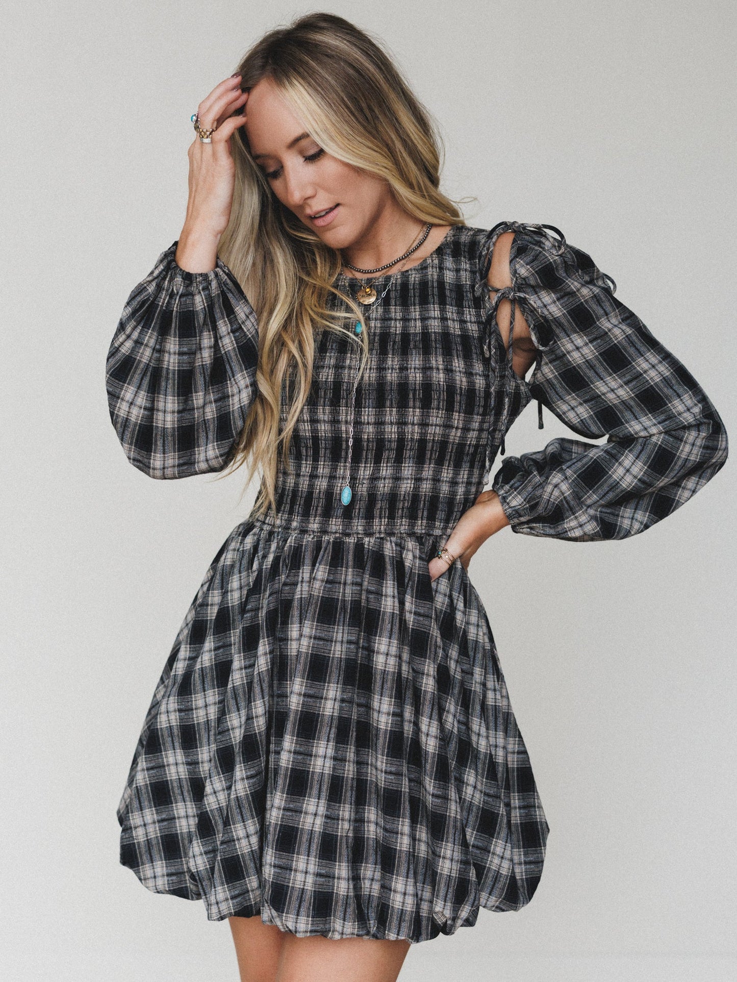Sunset Rust Plaid Dress - Black