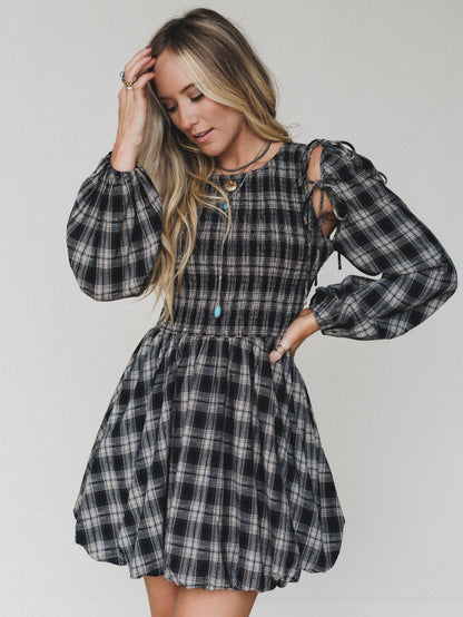 Sunset Rust Plaid Dress - Black