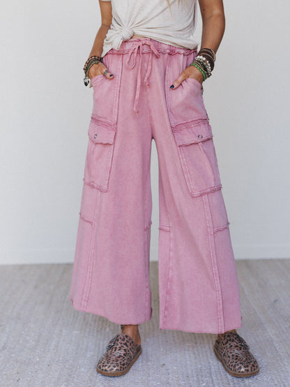 Game On Cargo Wide Leg Pant - Burgundy