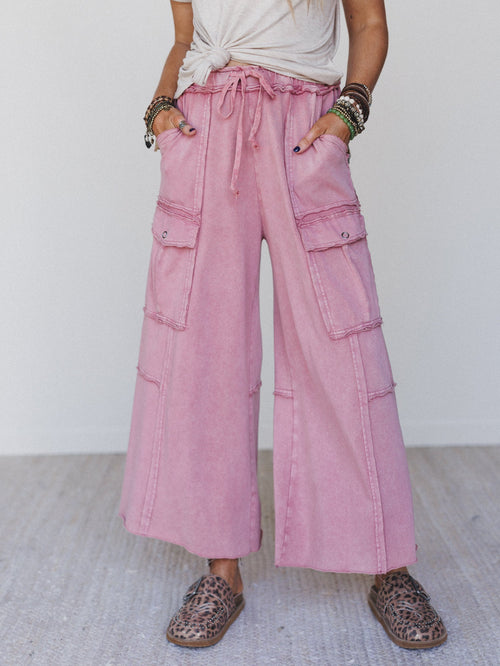 Game On Cargo Wide Leg Pant - Burgundy