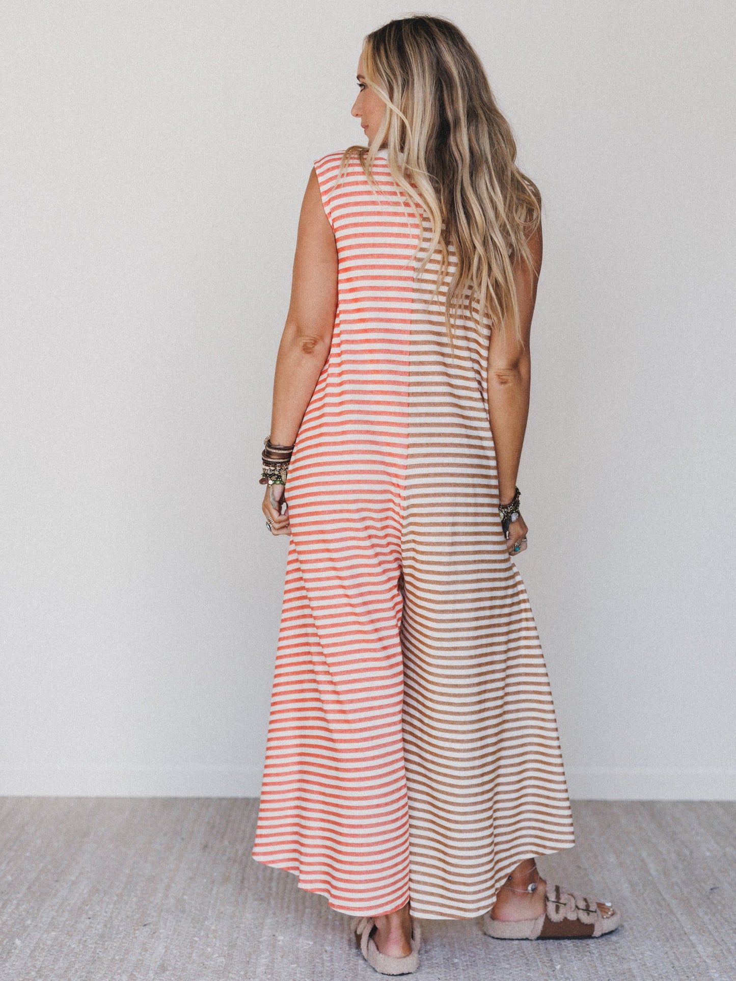 Daphne Striped Wide Leg Jumpsuit - Coral Multi