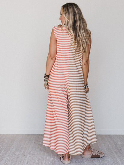 Daphne Striped Wide Leg Jumpsuit - Coral Multi