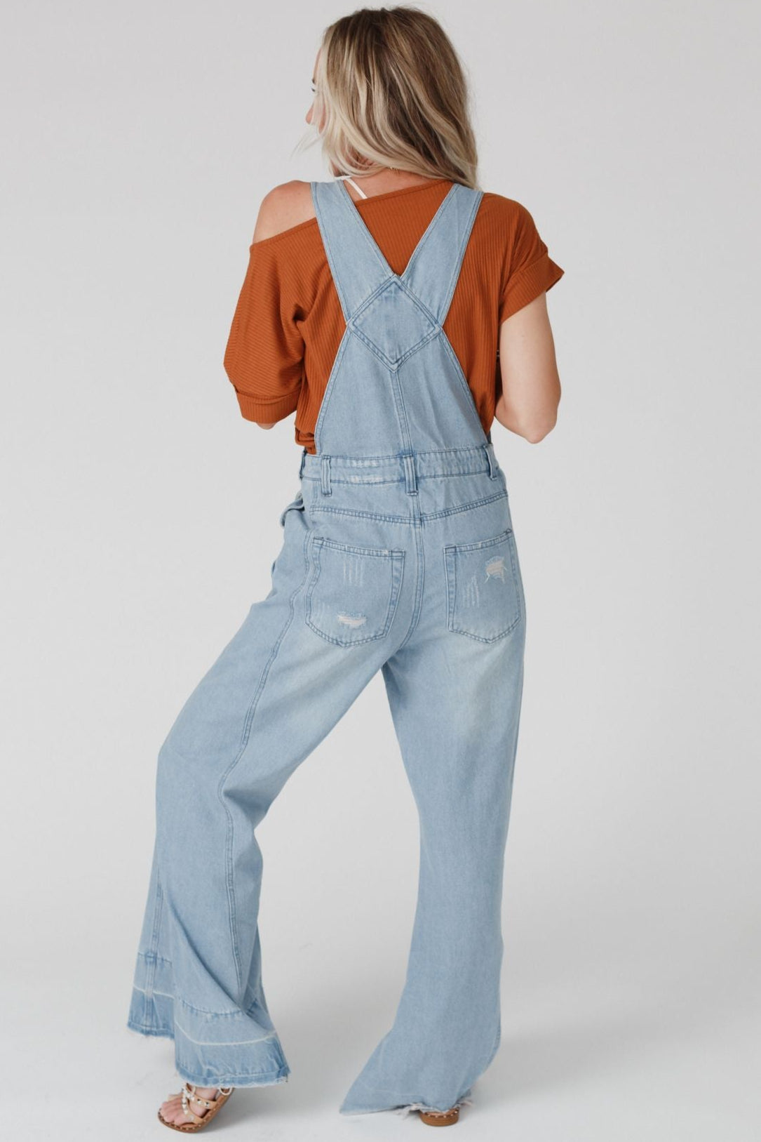 Milly Distressed Hem Wide Leg Overall - Denim