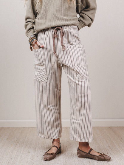 Percy Striped Barrel Jeans - Taupe