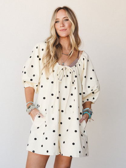 Honey Flower Polka Dot Romper - Light Yellow Black
