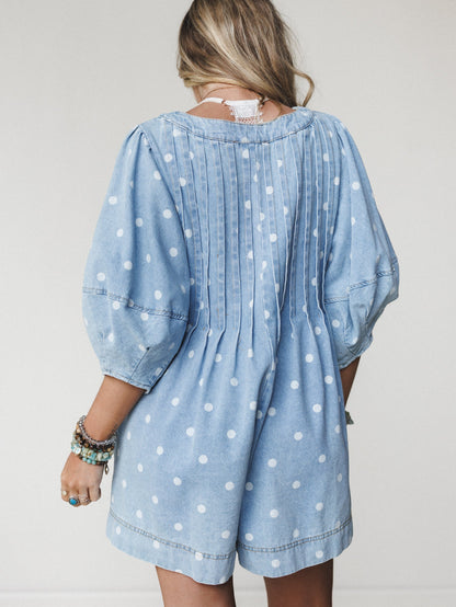 Spotted in Cuteness Denim Romper - Light Denim