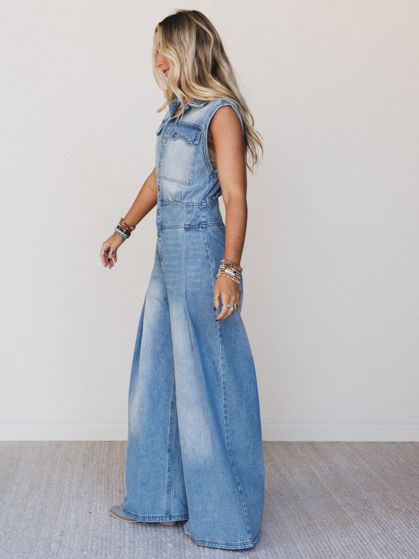 Sami Button Up Jumpsuit - Light Denim