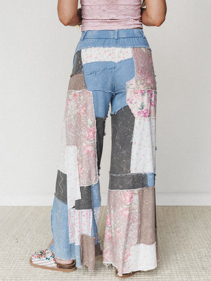 Peony Patchwork Pants - Blue