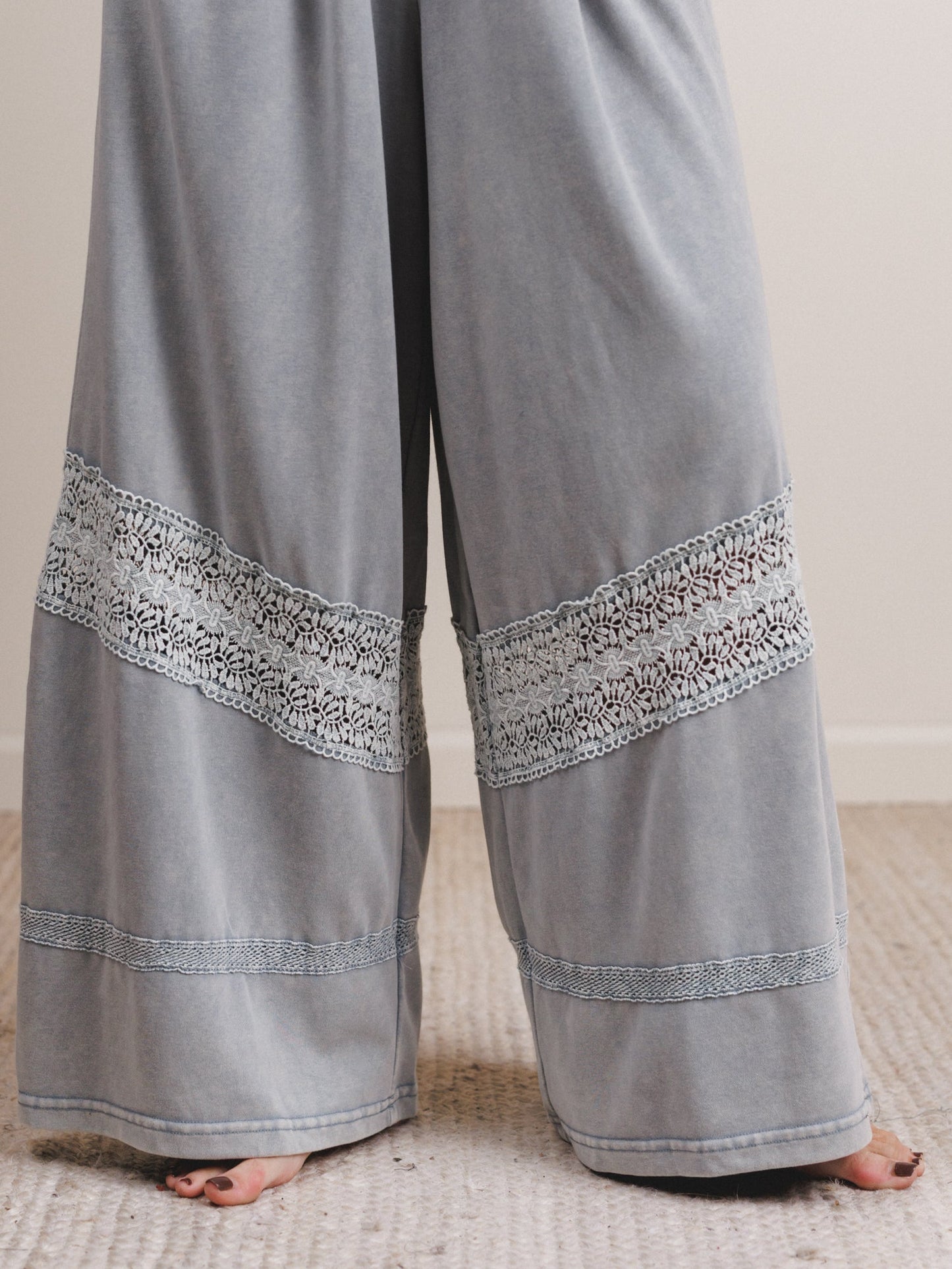 Country Sunshine Crochet Wide Leg Jumpsuit - Blue