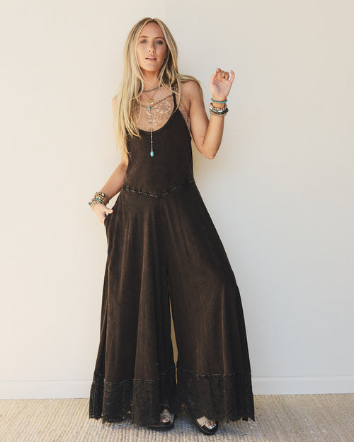 Free Bird Feeling Wide Leg Jumpsuit - Black