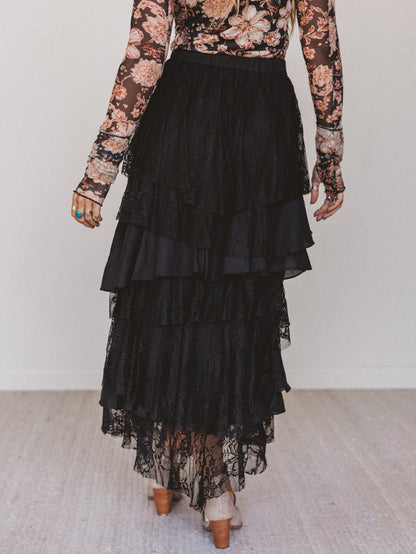 Quiet Getaway Lace Maxi Skirt - Black