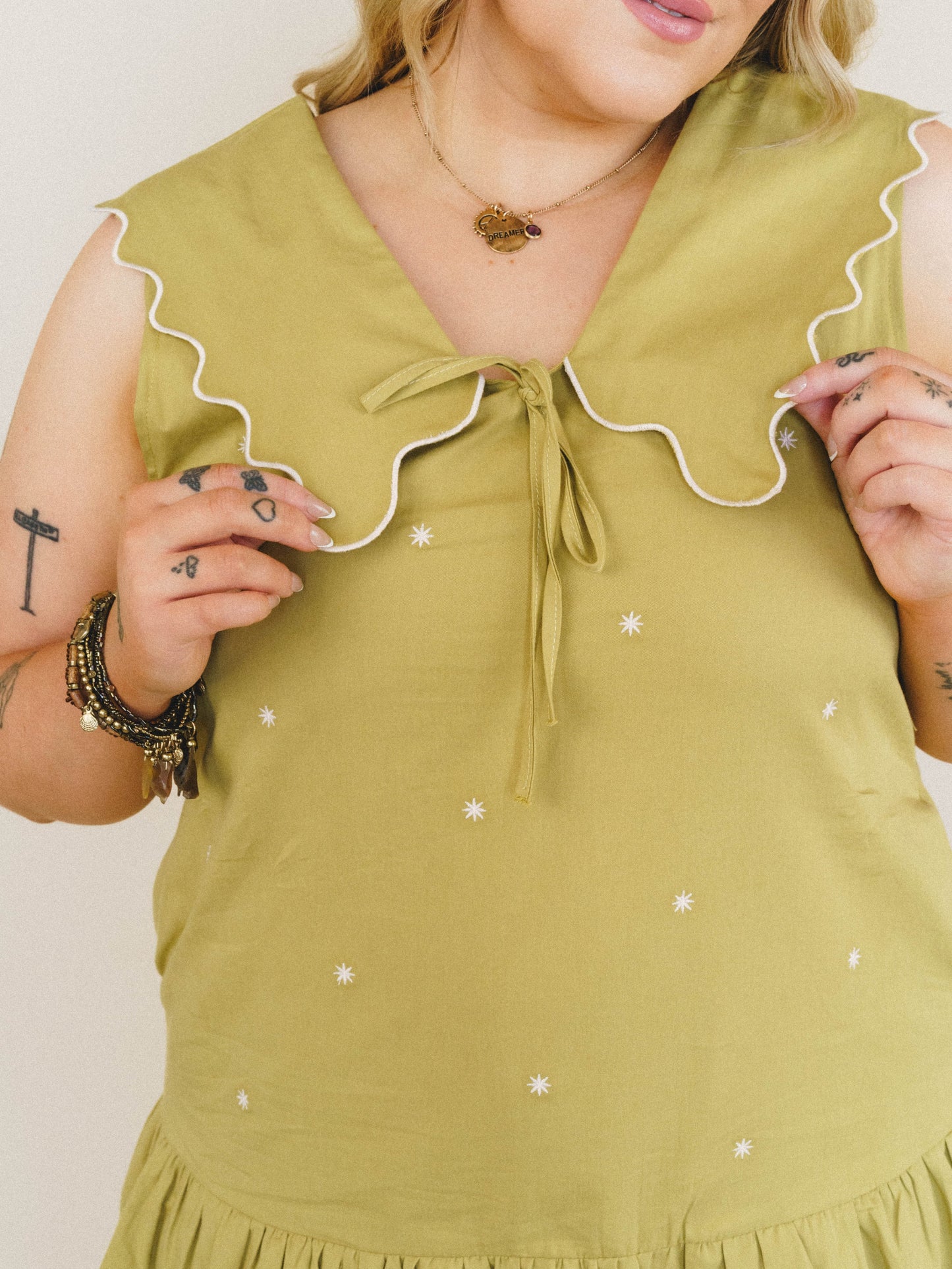 Sweet Pea Collared Dress - Lemon Grass