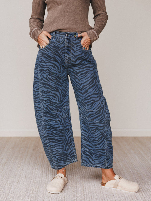 Saddle Sky Animal Print Pants - Denim