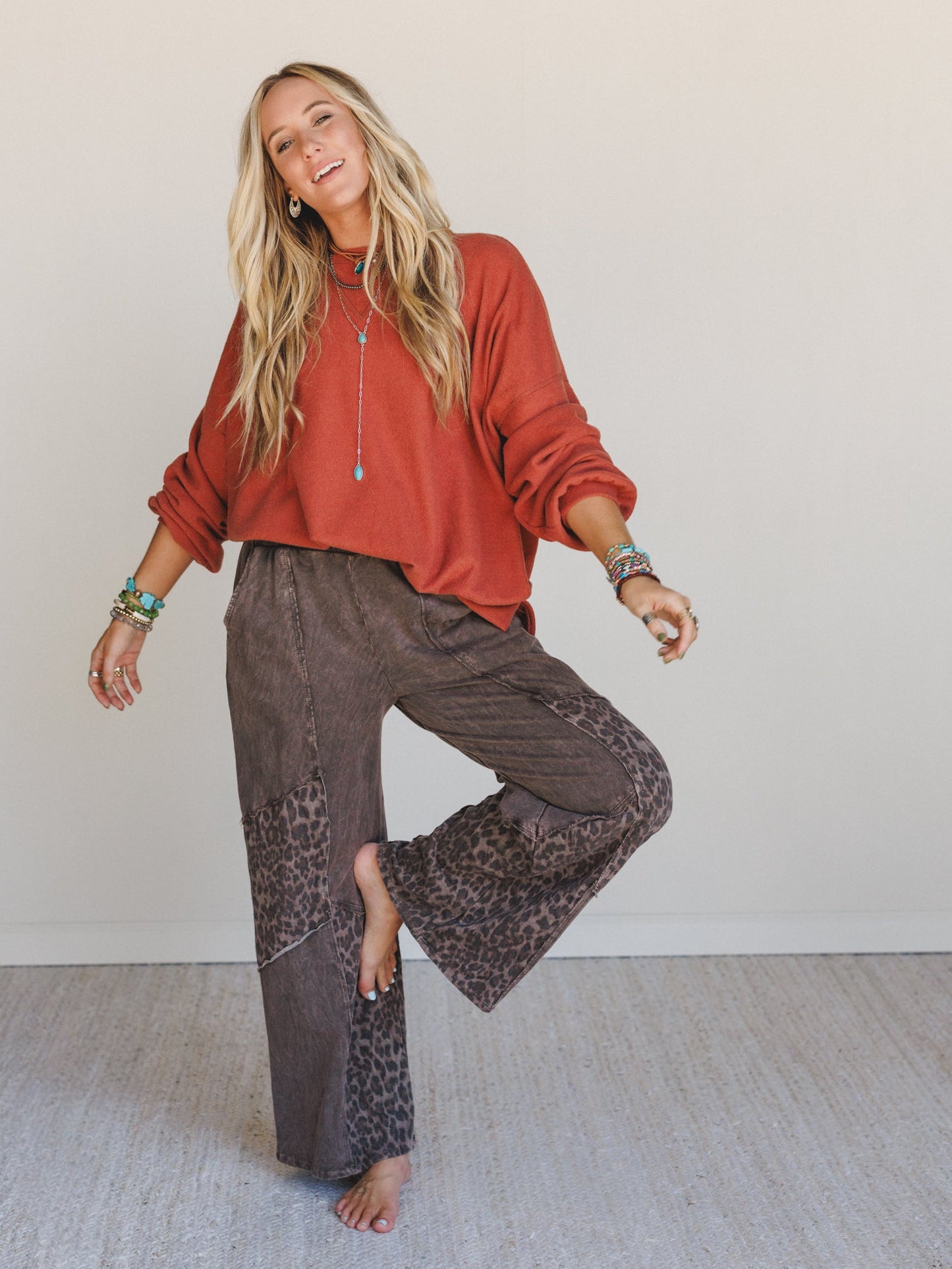 Printed Spirit Wide Leg Pants - Brown