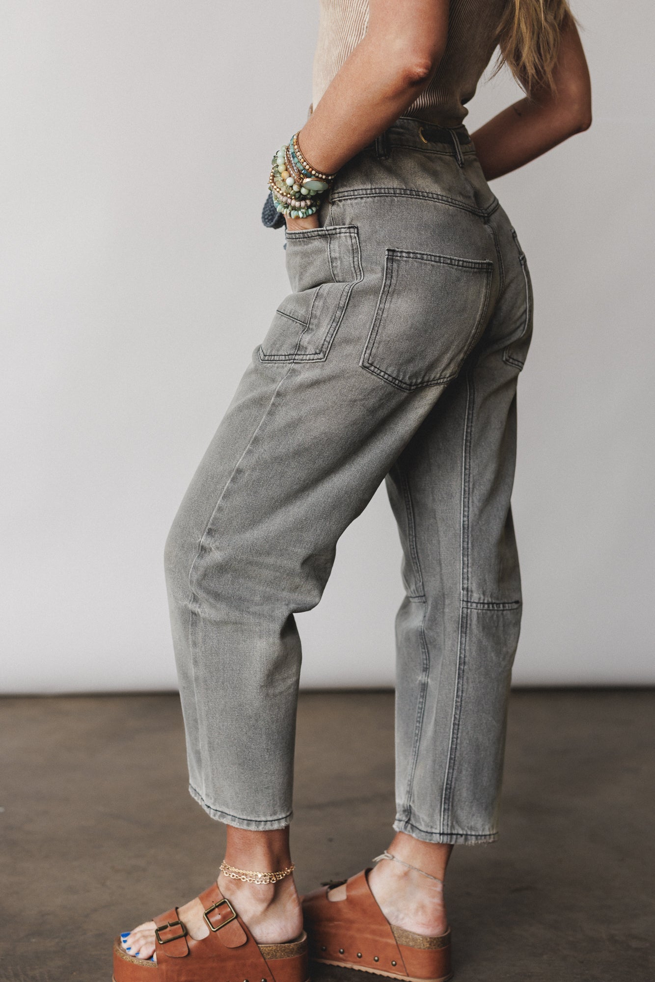 Elevated Eyelet Barrel Jeans - Gray Wash