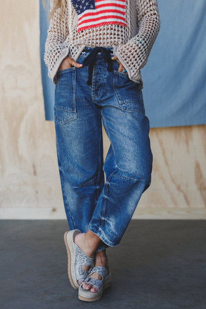 Elevated Eyelet Barrel Jeans - Medium Wash
