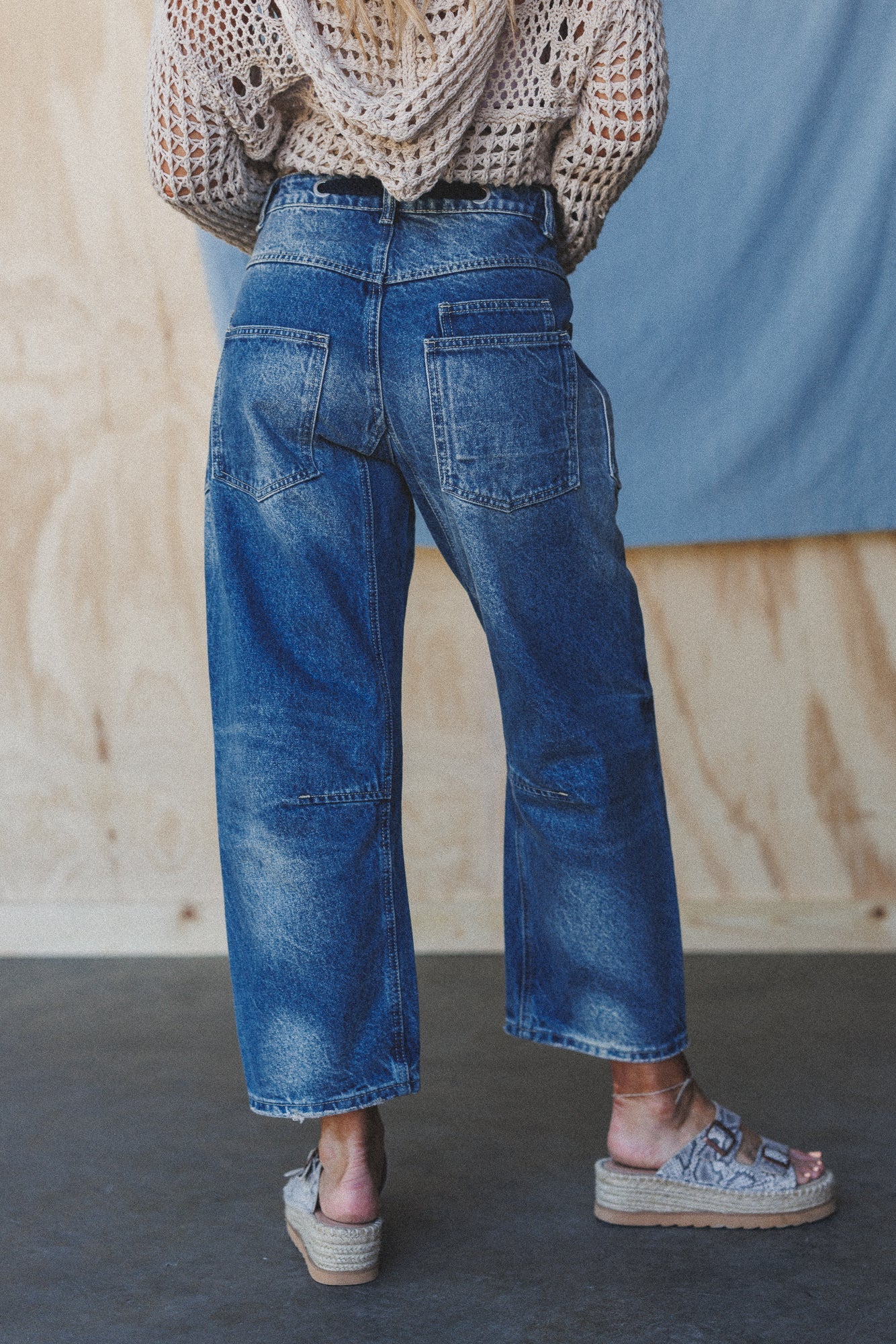 Elevated Eyelet Barrel Jeans - Medium Wash