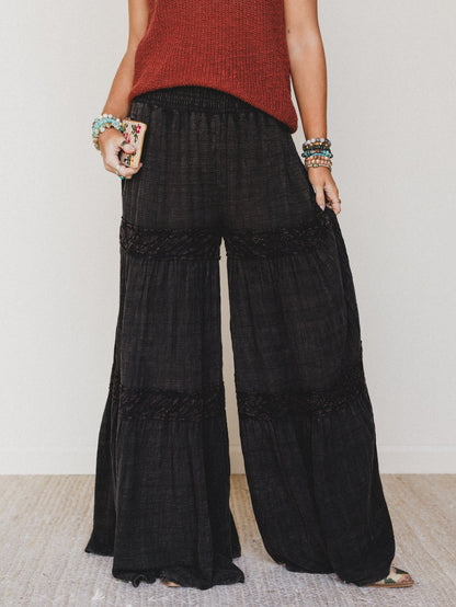 Farrah Flower Wide Leg Pants - Black